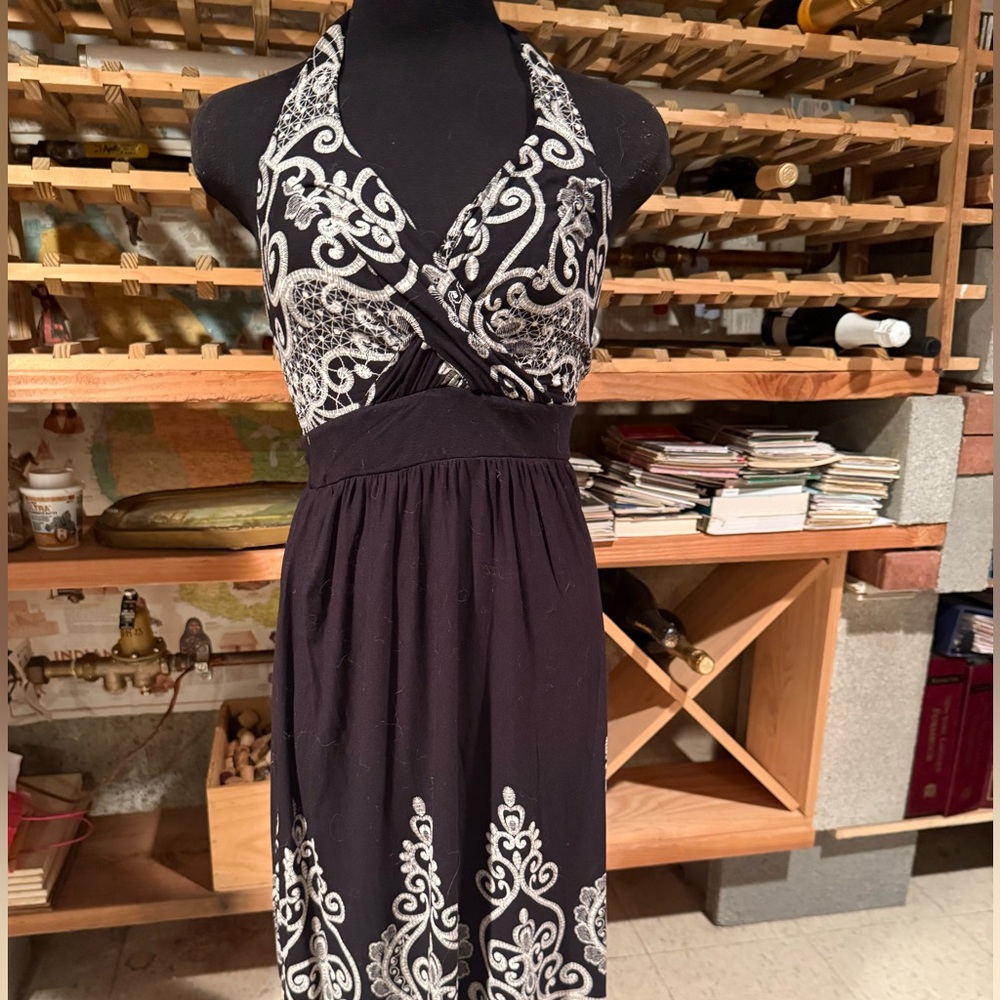 Soma Black and White Patterned Midi Dress